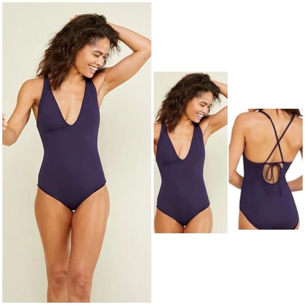 Andie Swim The LT Bali One Piece Swimsuit Navy Blue, Size MT, NWT